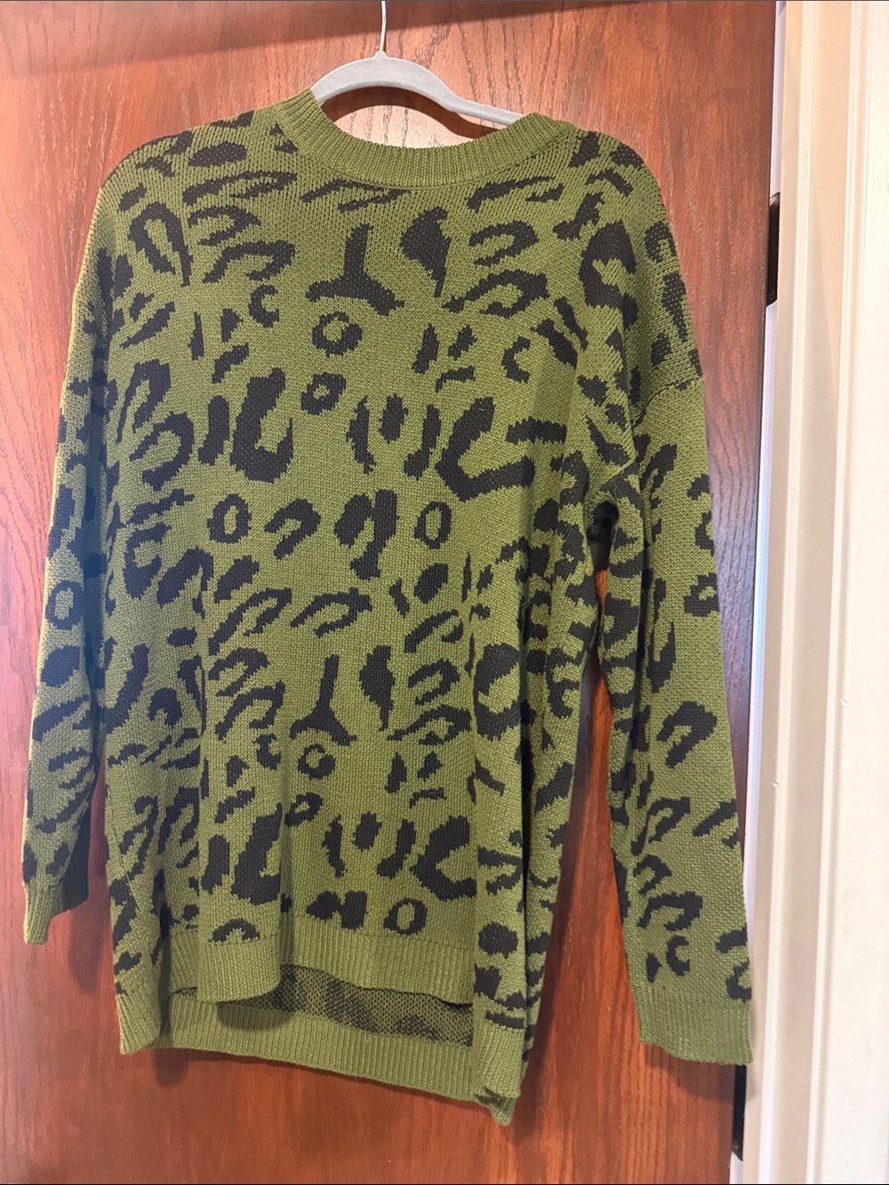Olive Green Animal Print Women's Sweater Dress